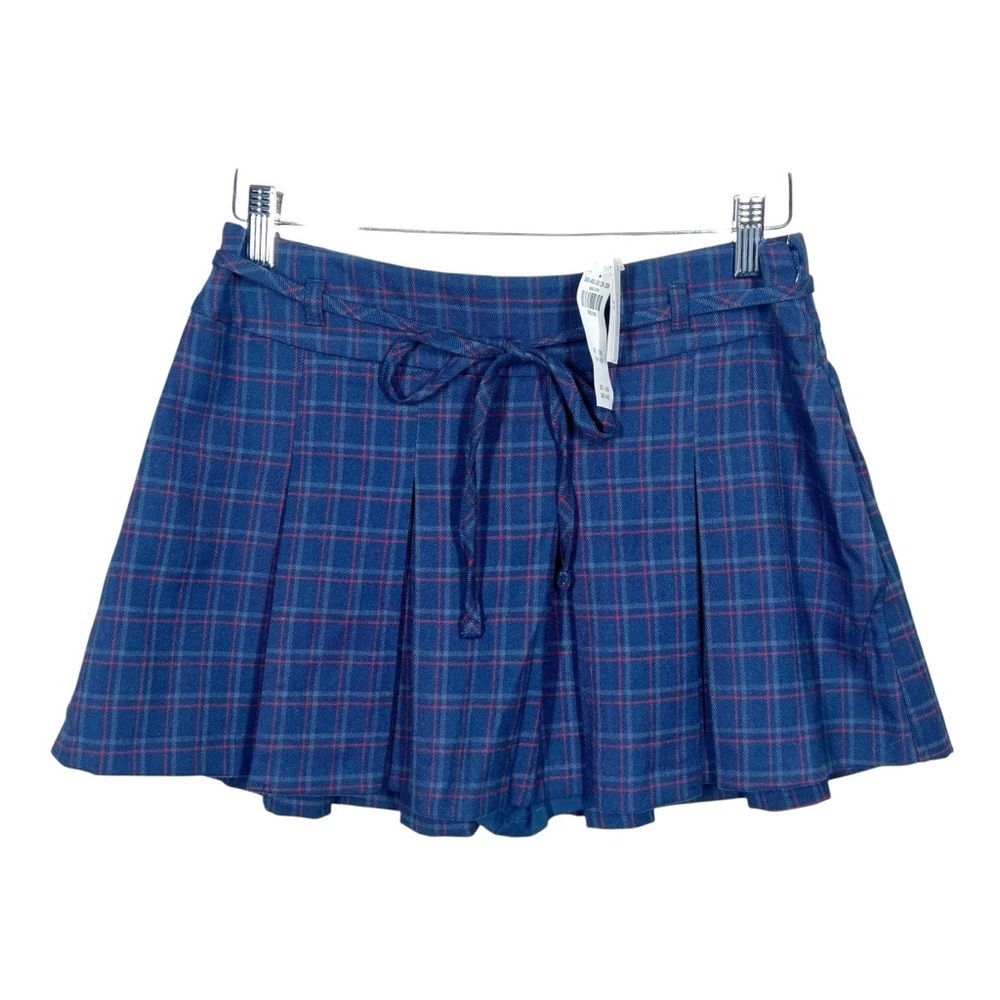 Hollister Womens Pleated Plaid navy blue skort size medium nwt